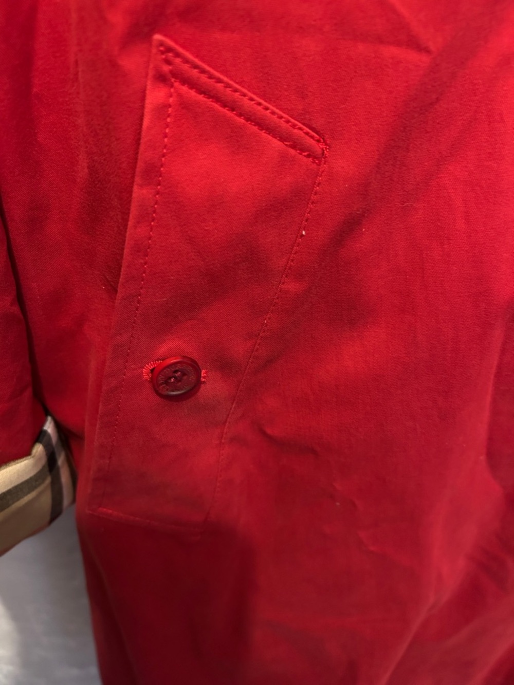 Burberry Red Trench Coat with Signature Check Cuff - Picture 5 of 6